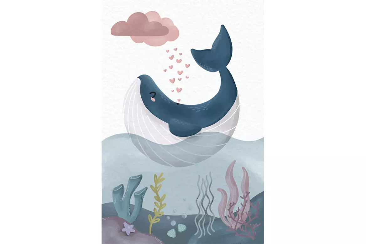 Tableau enfant la légende de la baleine cœur