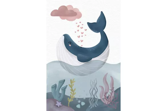 Toile enfant la légende de la baleine cœur