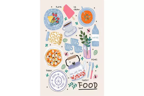 Tableau moderne cuisine pique-nique en couleurs beige food