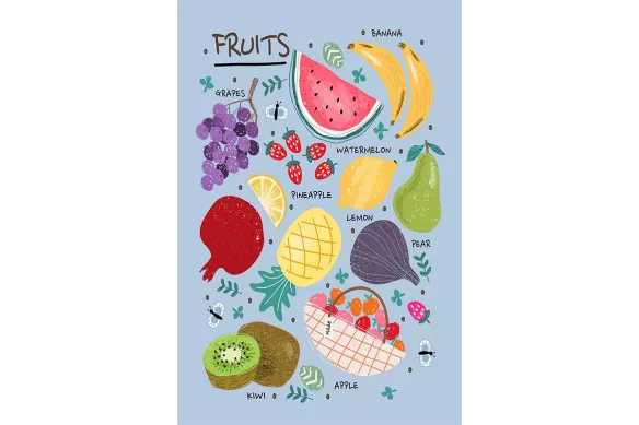 Tableau moderne cuisine pique-nique en couleurs bleu fruit