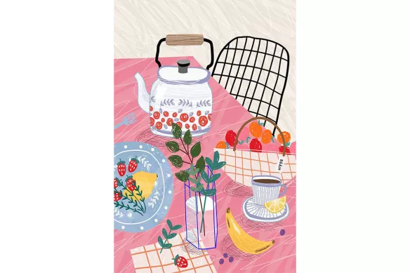 Tableau moderne cuisine pique-nique en couleurs rose pique nique