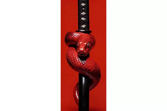 décoration de porte - la garde du serpent sur fond rouge