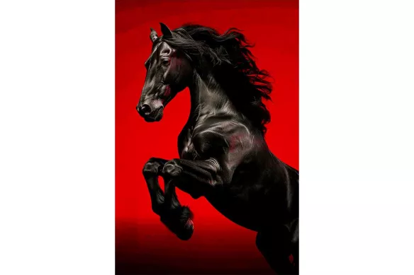 Tableau Déco fond rouge - Le cheval noir