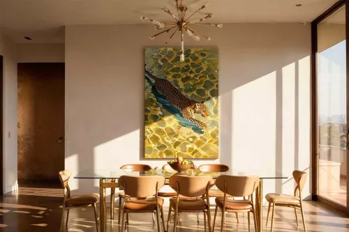 Tableau XXL salle à manger - Léopard dans l’Eau