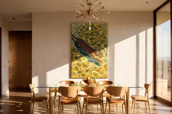 Tableau XXL salle à manger - Léopard dans l’Eau