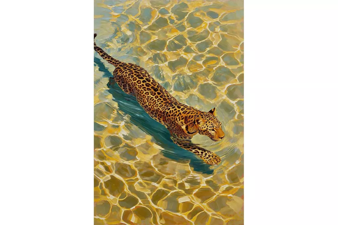 Tableau XXL salle à manger - Léopard dans l’Eau