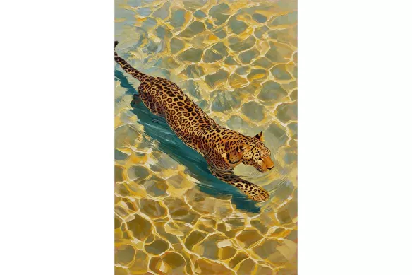 Tableau animaux Félin - Léopard dans l’Eau