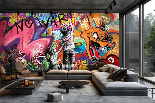 Papier peint street art salon  - Attaques de graff