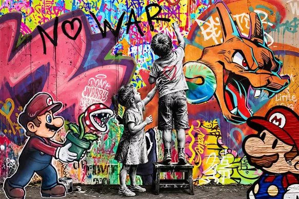 Papier peint street art salon  - Attaques de graff