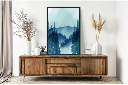 Tableau Montagne :  Aquarelle Sylvestre painting_black_frame_vertical