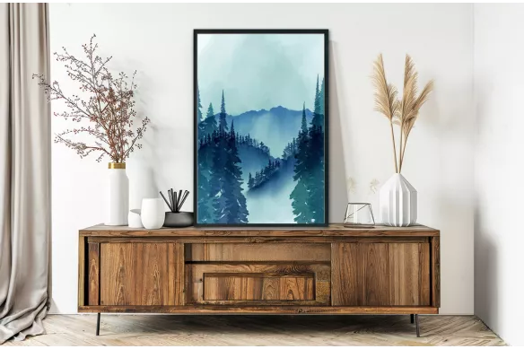 Tableau Montagne :  Aquarelle Sylvestre painting_black_frame_vertical