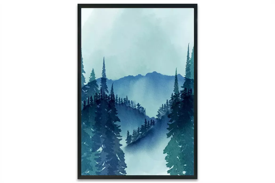Tableau Montagne :  Aquarelle Sylvestre painting_black_frame_vertical