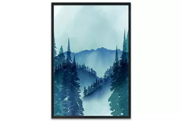 Tableau Montagne :  Aquarelle Sylvestre cadre-noir-portrait