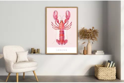 Tableaux déco cuisine Lobster painting_wood_frame_vertical