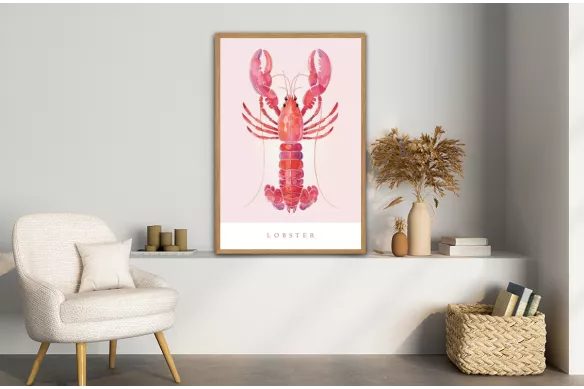 Tableaux déco cuisine Lobster painting_wood_frame_vertical