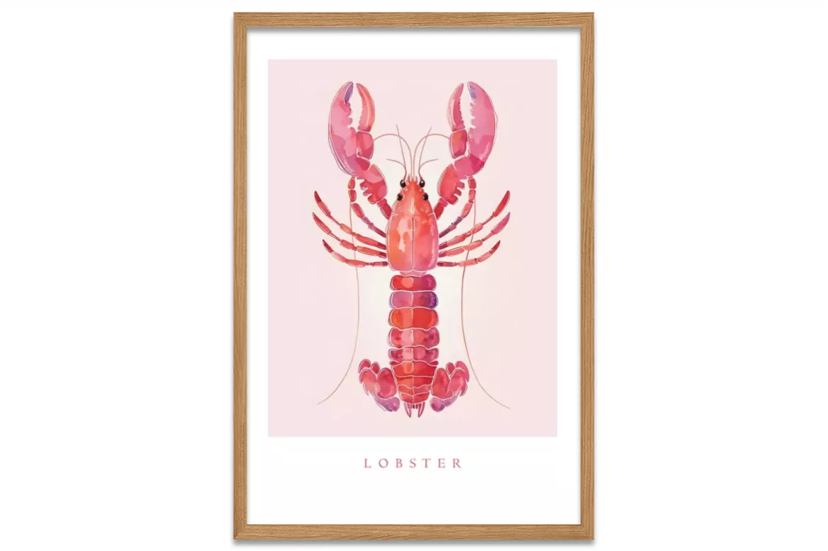 Tableaux déco cuisine Lobster painting_wood_frame_vertical
