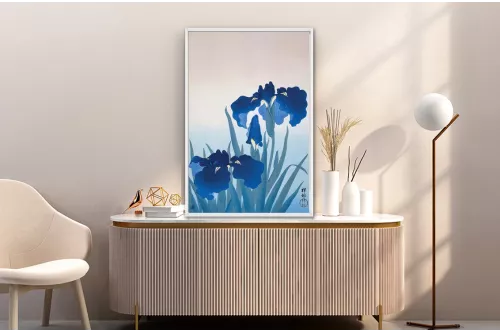 Toile Japonais fleur bleue painting_white_frame_vertical
