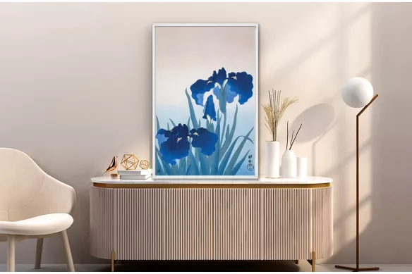 Toile Japonais fleur bleue painting_white_frame_vertical