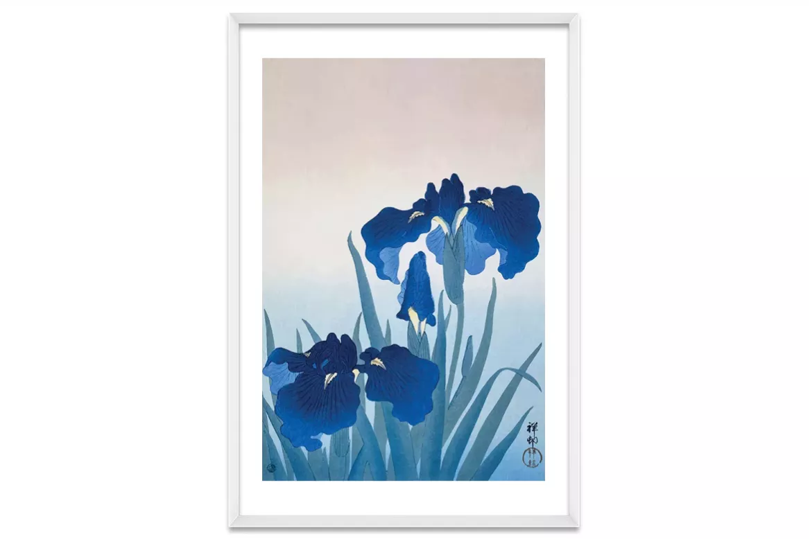 Toile Japonais fleur bleue painting_white_frame_vertical