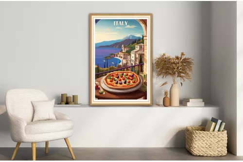 Tableau déco Cuisine Pizza à l'italienne painting_wood_frame_vertical