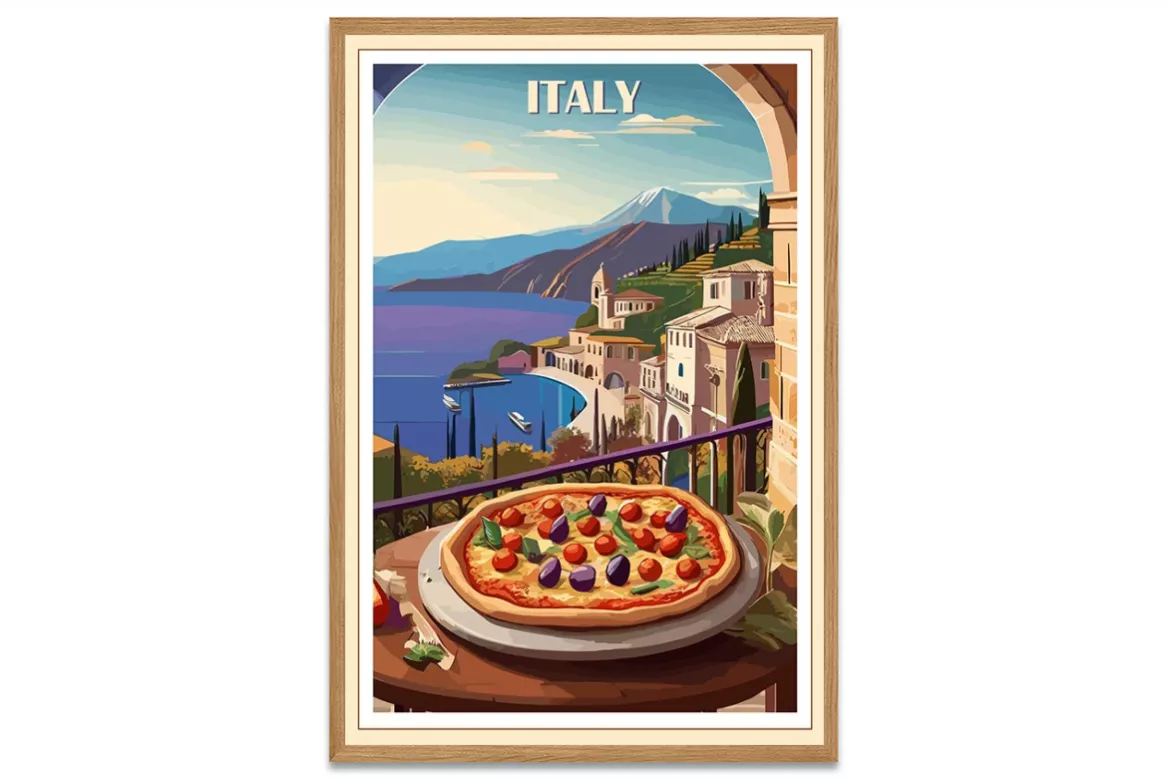 Tableau déco Cuisine Pizza à l'italienne painting_wood_frame_vertical