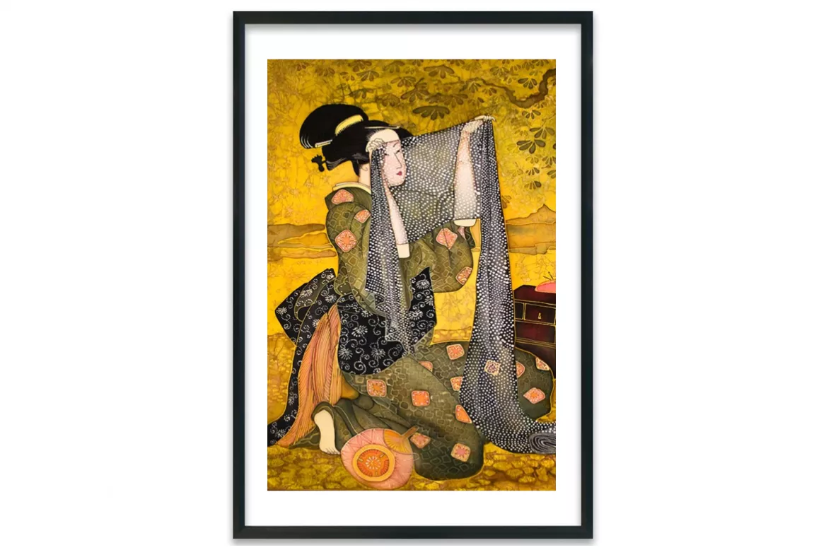 tableau-japonais-etoffe-japonaise painting_black_frame_vertical