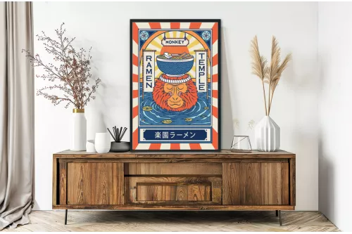 toile-singe-ramen painting_black_frame_vertical