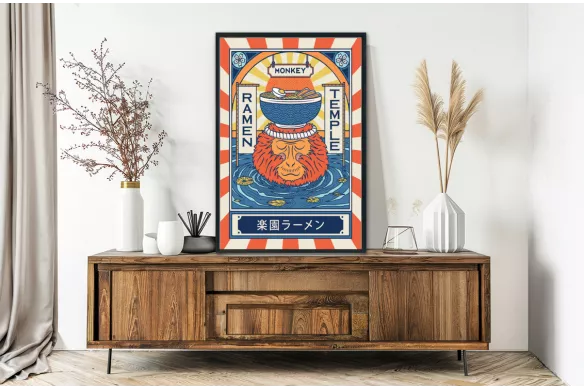 toile-singe-ramen painting_black_frame_vertical
