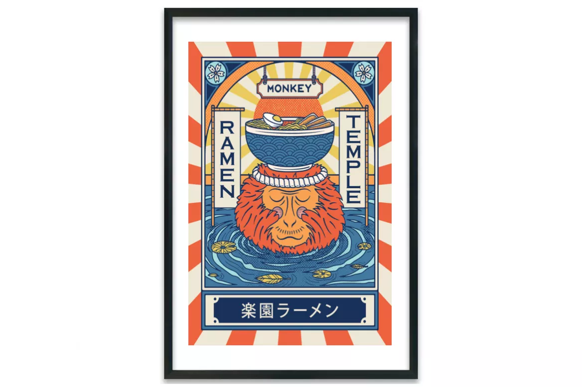 toile-singe-ramen painting_black_frame_vertical
