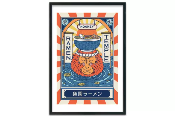 toile-singe-ramen cadre-noir-portrait-avec-bordure