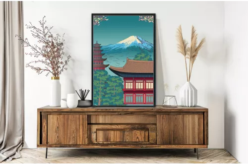 toile-illustration-dojo deco japonaise painting_black_frame_vertical