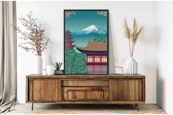 toile-illustration-dojo deco japonaise painting_black_frame_vertical