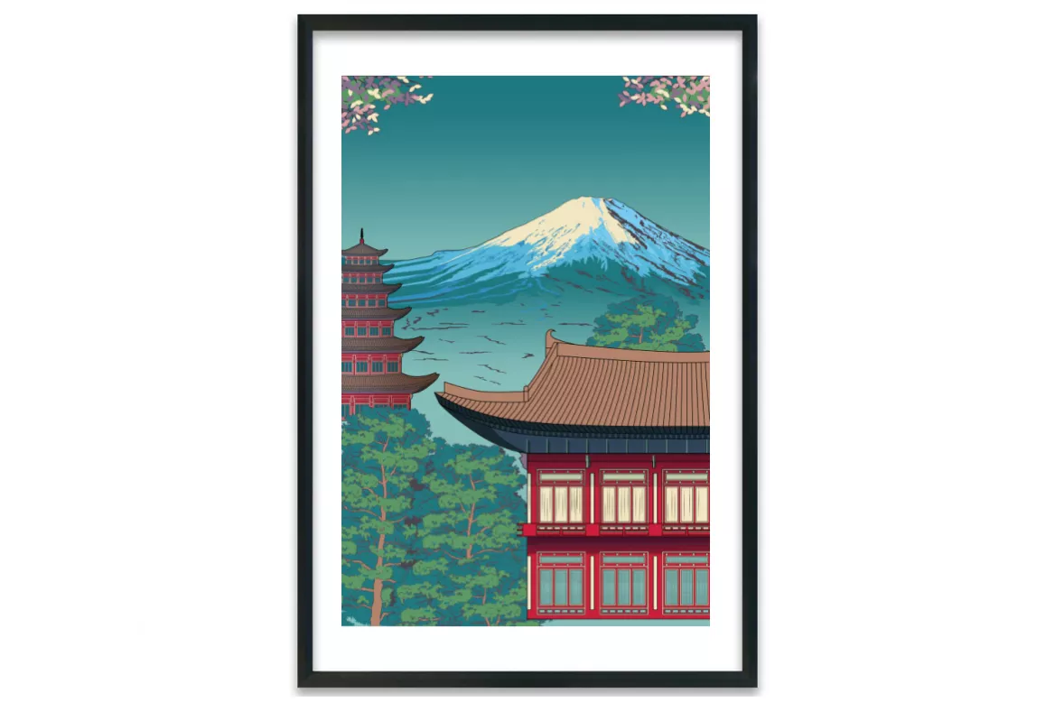 toile-illustration-dojo deco japonaise painting_black_frame_vertical
