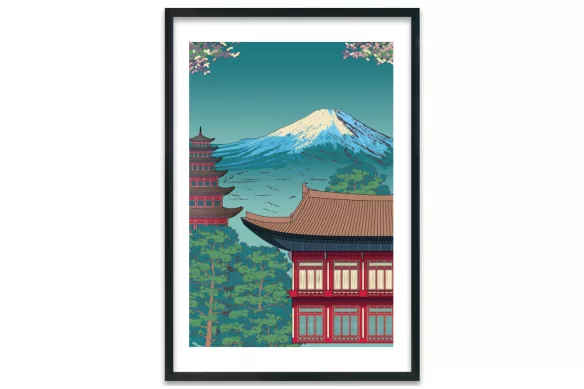 toile-illustration-dojo deco japonaise cadre-noir-portrait-avec-bordure