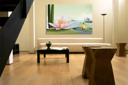 déco salon toile Grenouille sur un nénuphar 