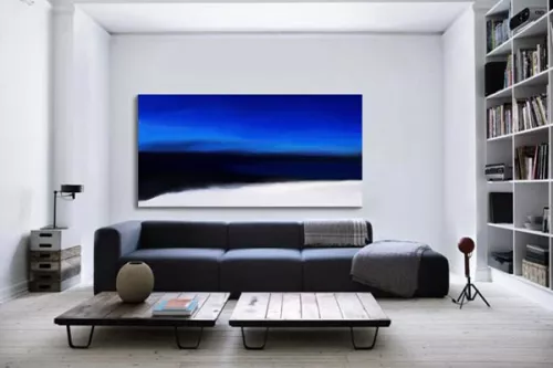 Tableau abstrait Acalmie bleu