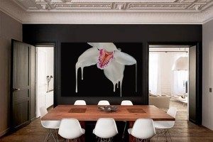 Cadre noir et blanc grand format orchidée