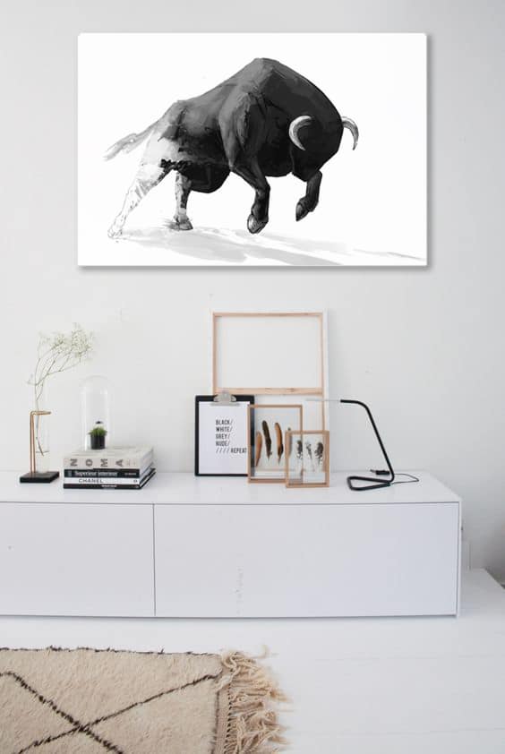 Décoration murale minimaliste taureau noir et blanc