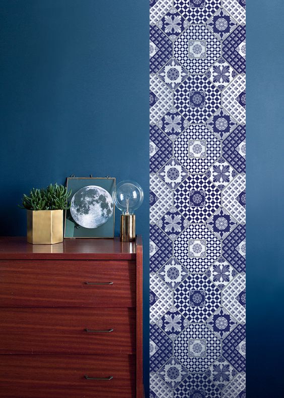 décoration murale bleu lé de papier peint design