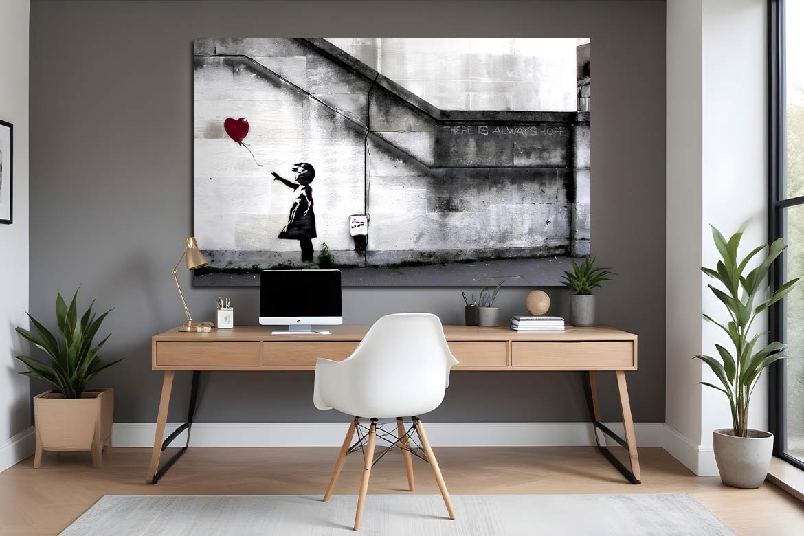 Tableau style industriel : la petite fille au ballon