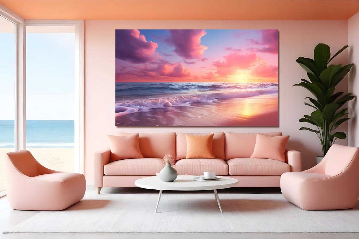 Toile paysage et coucher de soleil pink oasis